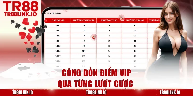 Cộng dồn điểm VIP qua từng lượt cược